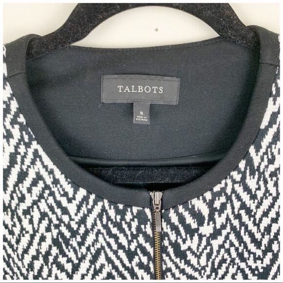 Talbots B/W Herringbone Zip Front Cropped‎ Jacket Black Sleeves Sz 8 - Picture 6 of 10